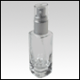 Slim Lotion Bottle with Matte Silver treatment pump and clear Over Cap. Capacity: 30ml (1oz)